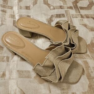 Bandolino Rista Gold Ruffle Slide Sandals